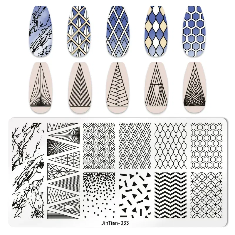 Color: Yellow - 1PC Nail Art Stamp Plate Geometric Line DIY Stamping Image Plate 6*12CM Nail Stamping Plate Stainless Steel Plate Stencil JTY150