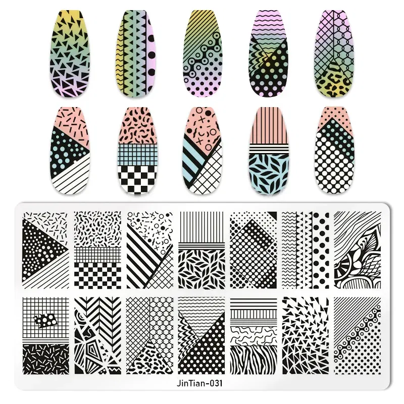 Color: Yellow - 1PC Nail Art Stamp Plate Geometric Line DIY Stamping Image Plate 6*12CM Nail Stamping Plate Stainless Steel Plate Stencil JTY150