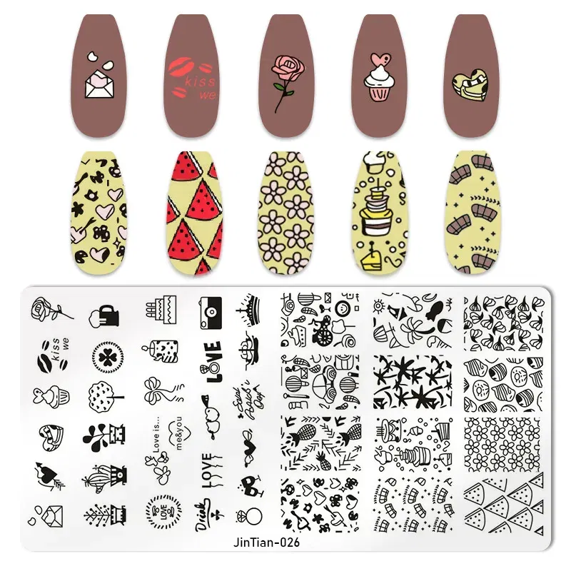 Color: Yellow - 1PC Nail Art Stamp Plate Geometric Line DIY Stamping Image Plate 6*12CM Nail Stamping Plate Stainless Steel Plate Stencil JTY150