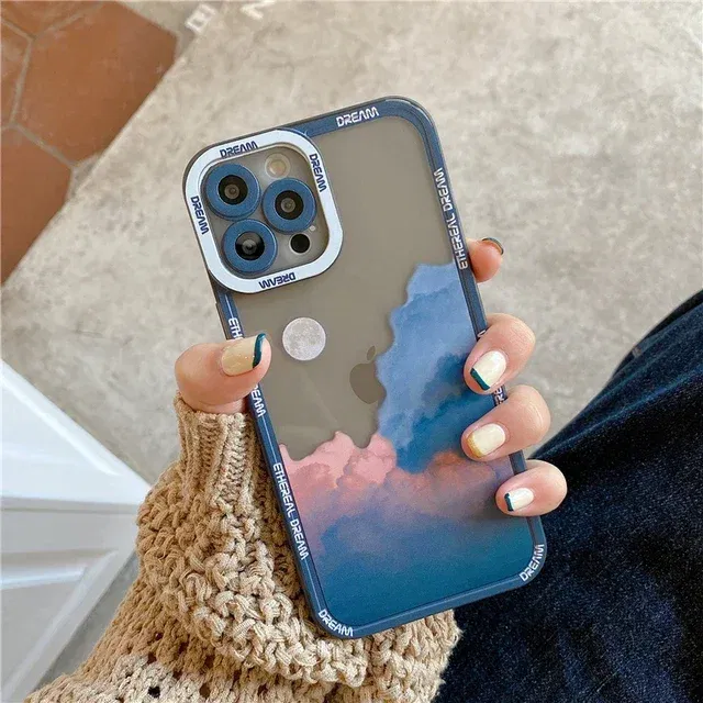 Color: Blue, Material: leather - Retro INS Sunset Sky Clouds Moon Pattern Case For Samsung Galaxy S10 S20 S21 S22 S23 S24 FE Plus Ultra Note 20 Shockproof Cover