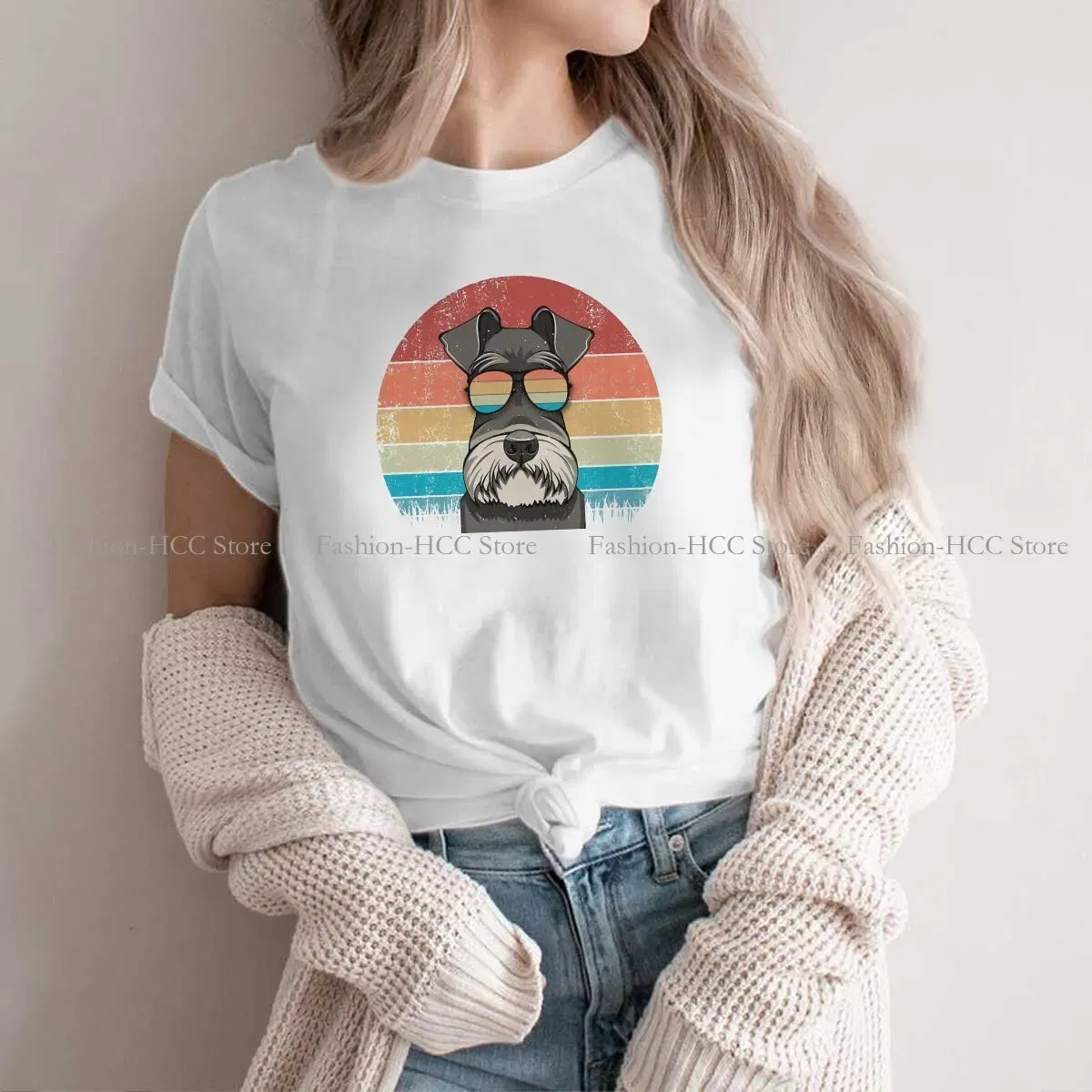 Color: WHITE, Size: XXXL - Cool Dog Hip Hop Fashion Roar Best Schnauzer Dad Ever Newest Polyester TShirts  Female Style Tops T Shirt O Neck
