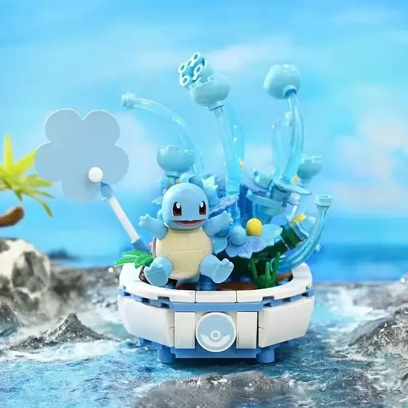 Color: WHITE - New Pokemon Building Block Pikachu Charmander Squirtle Model Toy Home Decoration Plant Potted Flower Brick Girl Toy Kids Gift