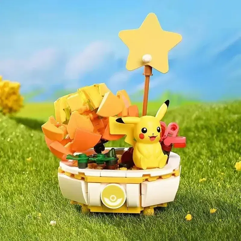 Color: WHITE - New Pokemon Building Block Pikachu Charmander Squirtle Model Toy Home Decoration Plant Potted Flower Brick Girl Toy Kids Gift