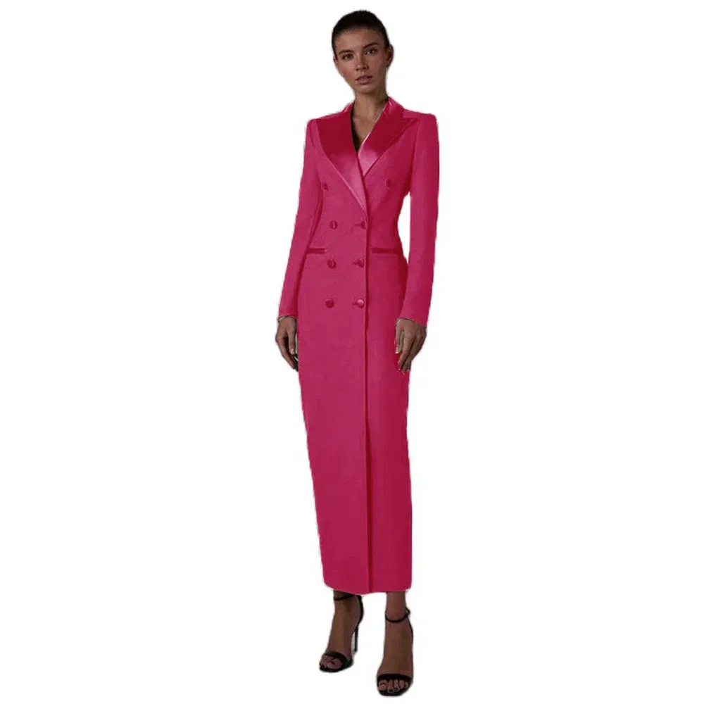 Color: MULTI, Size: S - Women's Suit Long Jacket One Piece Blazer Double Breasted Formal Tuxedo Party Dress кос?‚юм ?¶?µнский