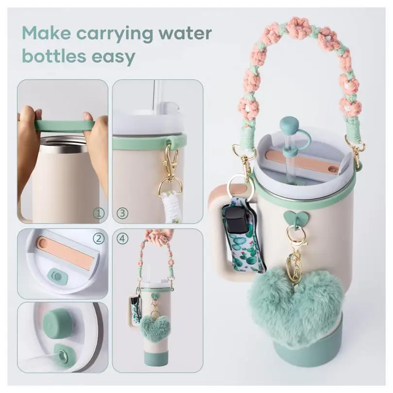 Color: plum, Ships From: CHINA - ins antislip straw cap case Charm chain pendant lot Accessories Initial Keychain Handle for Stanley cup bottle Tumbler for Women