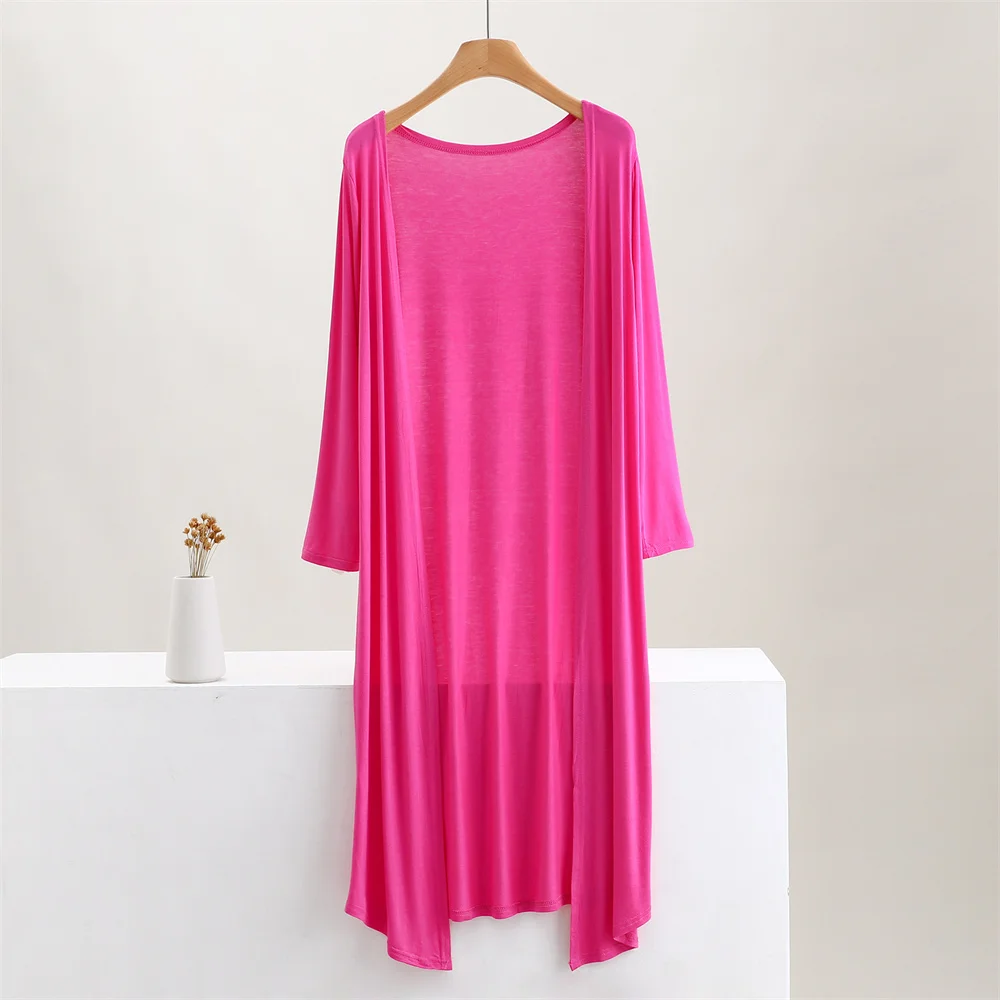 Color: Burgundy, Size: One Size - Summer Autumn 12 Colors Women Modal Long Cardigan Female Cotton Sweater Cardigans Long Sleeve Women Casual Coat Ladies Outerwear
