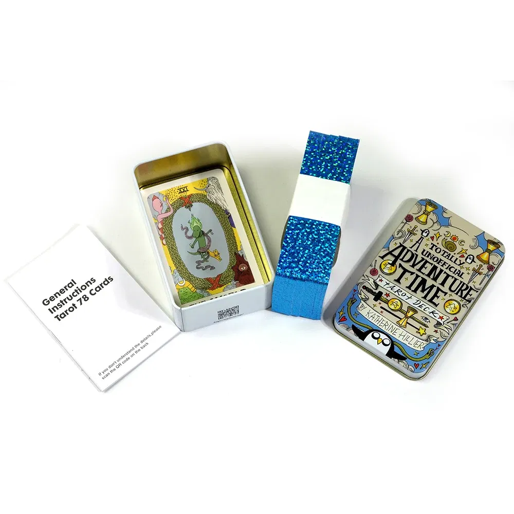 Color: PURPLE - Adventures time Tarot 78pcs Cards in a Tin Metal Box Gold plated Edge Tarot Cards For Divination Tarot Deck Beautiful Package