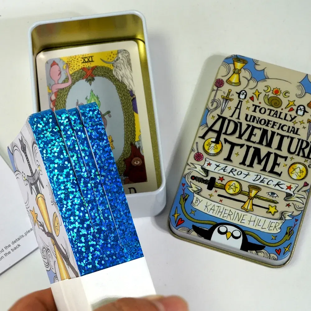 Color: PURPLE - Adventures time Tarot 78pcs Cards in a Tin Metal Box Gold plated Edge Tarot Cards For Divination Tarot Deck Beautiful Package