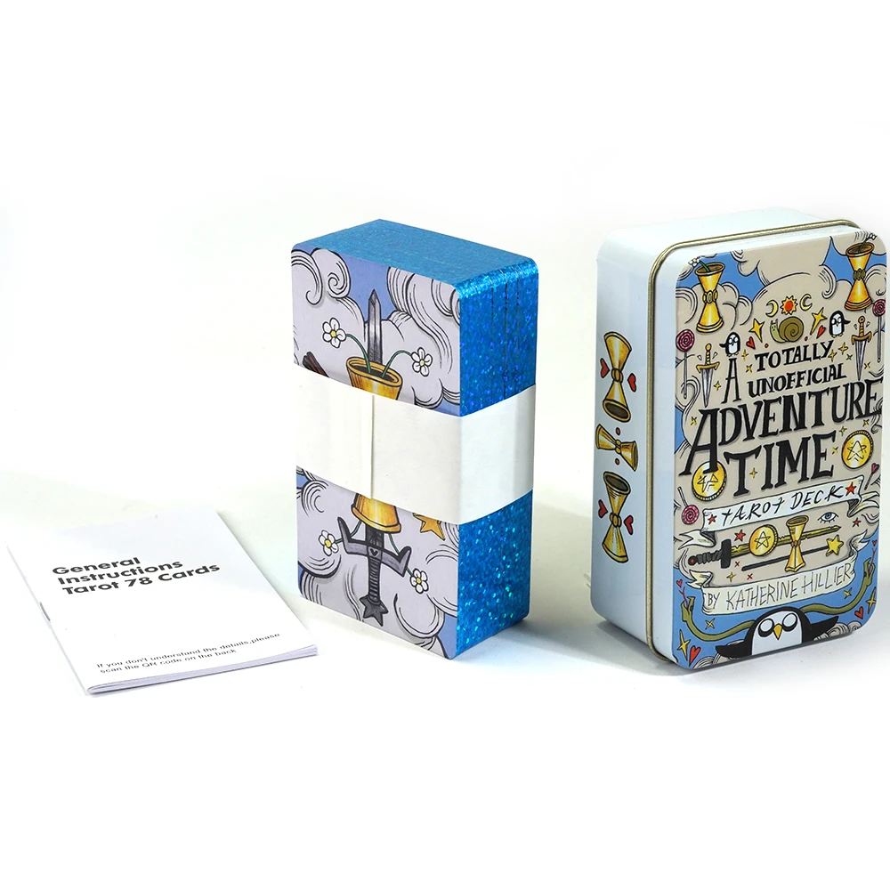 Color: PURPLE - Adventures time Tarot 78pcs Cards in a Tin Metal Box Gold plated Edge Tarot Cards For Divination Tarot Deck Beautiful Package