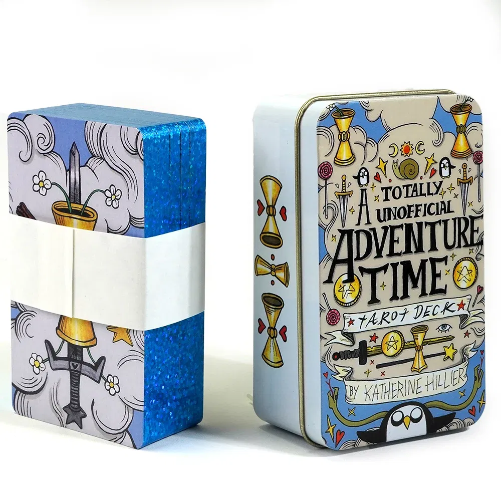 Color: PURPLE - Adventures time Tarot 78pcs Cards in a Tin Metal Box Gold plated Edge Tarot Cards For Divination Tarot Deck Beautiful Package