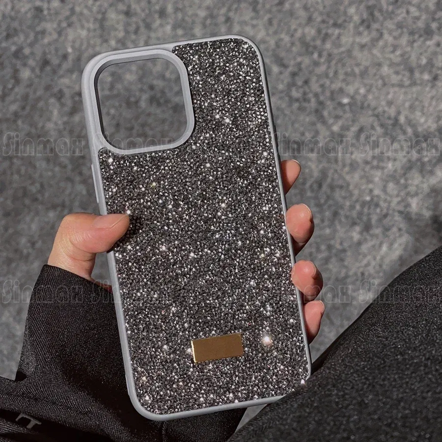 Color: Blue, Material: ABS - Luxury Glitter Designed Shell For iPhone 16 15 Pro Max 14 13 12  Luxurious Bling Sparkling Rhinestone Diamond Jewels Cover Case