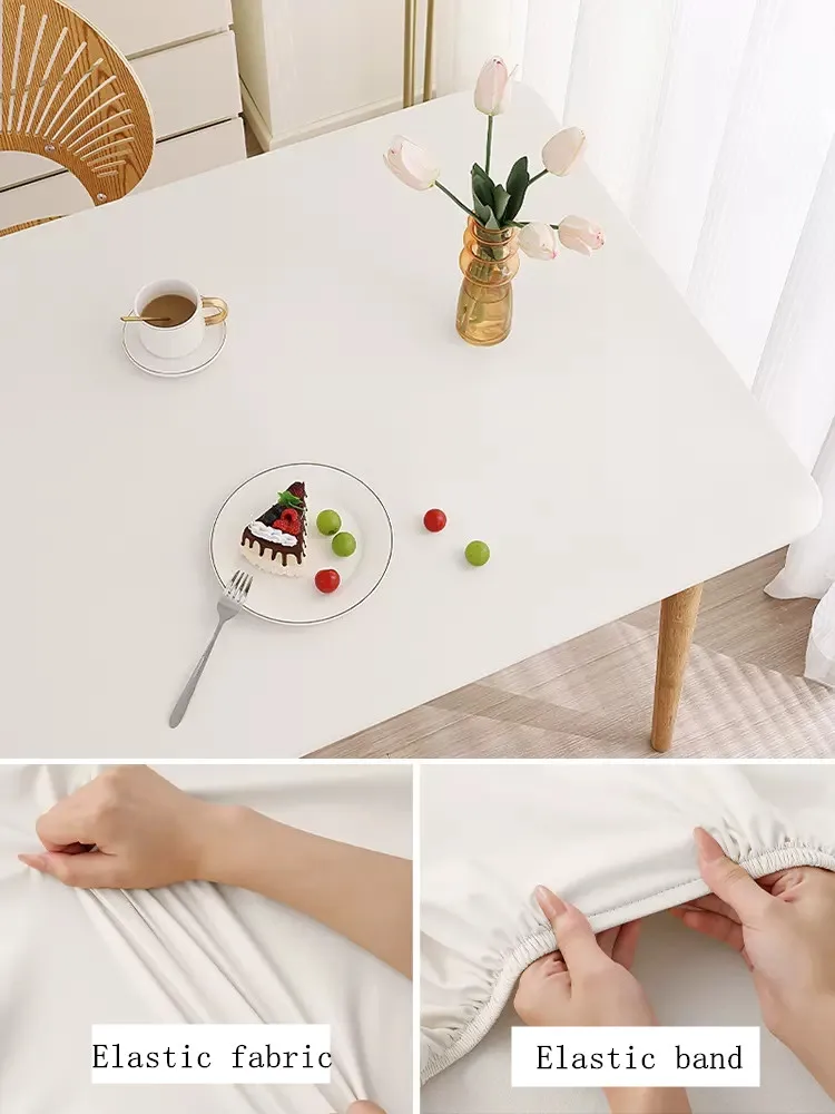Color: Green, Specification: 70*70cm - Solid color PU leather table cover fixable elastic tablecloth waterproof round square Table cloth custom table protector
