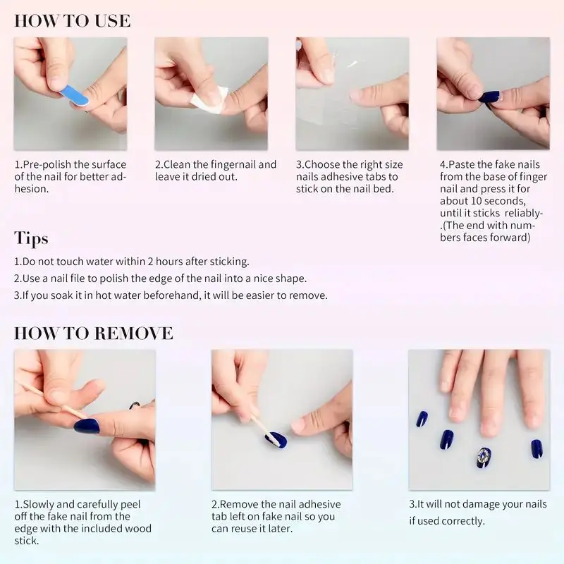 Color: Blue - 10 pcs Luxury Handmade Press on Nails Middle Ballet Rozen Maiden Design False Nails with 4-PIECE Tool Adhesive Nail Glue Tabs