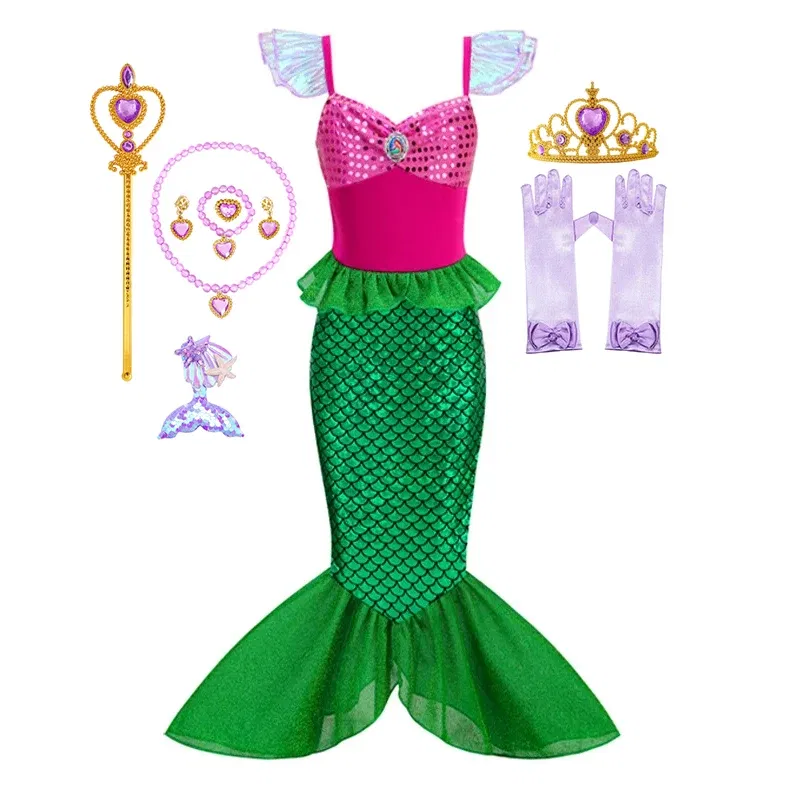 Color: black, Kid Size: 2T - Disney Little Mermaid Ariel Costumes for Girls Princess Dress Cosplay Halloween Carnival Kids Birthday Party Dress Up Clothing