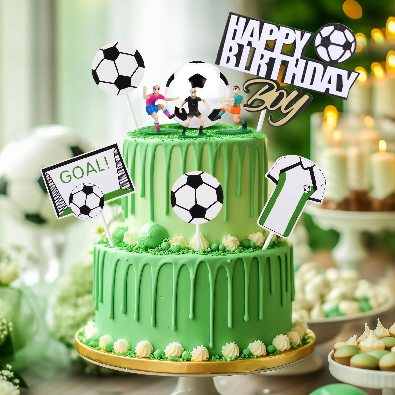 Color: MINT GREEN - Soccer Cake Decorations Soccer Birthday Party Supplies Soccer Ball Cupcake Topper