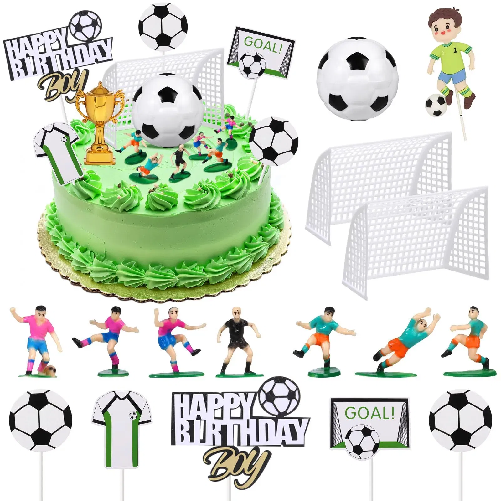 Color: MINT GREEN - Soccer Cake Decorations Soccer Birthday Party Supplies Soccer Ball Cupcake Topper