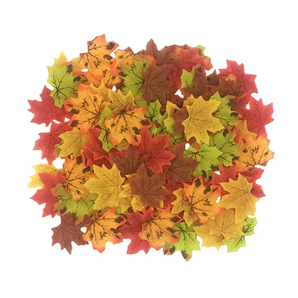 Color: Light Grey - Artificial Maple Leaves Silk Fake Autumn Leaves Diy Handmade Leaf Fall Wedding Decoration Thanksgiving Christmas