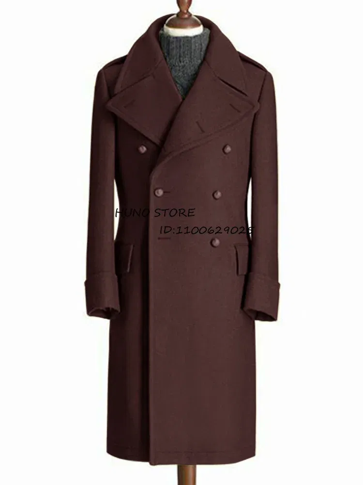 Color: GRAY, Size: XXL - Windbreak Men's Jacket Wool Long Coat Lapel Double Breasted Men's Trench Coats Windbreakers Jackets Man Winter 2023 Martens Male