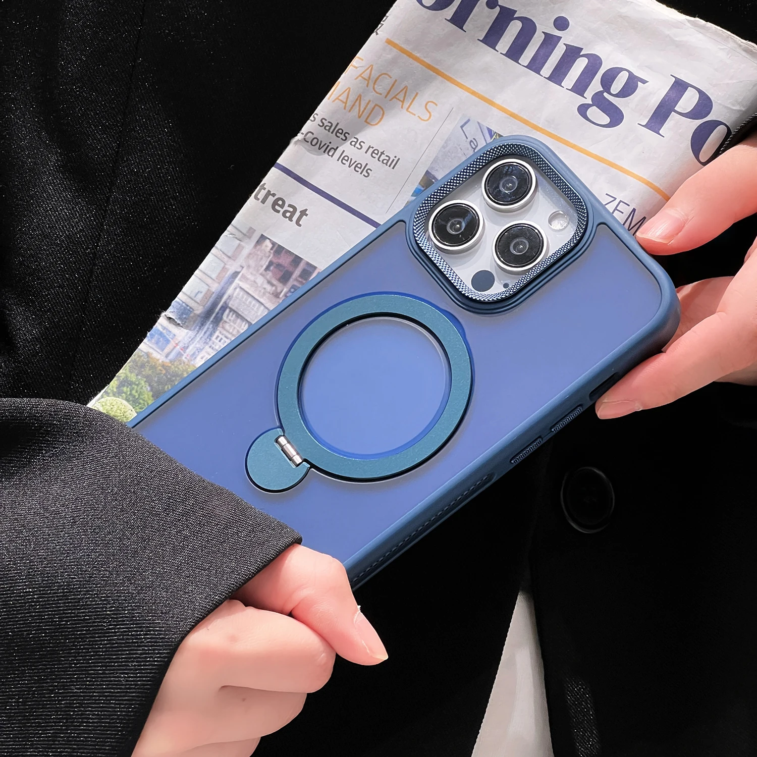 Color: Blue, Material: tpu - For iPhone 15 Pro Max 360?° Rotation Magnetic Holder Stand Matte Phone Case For iPhone 11 12 13 14 15 Plus Heat Dissipation Cover