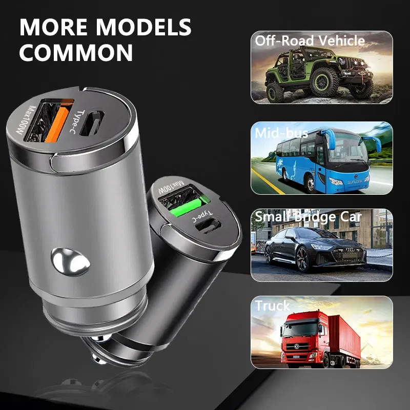 Plug Type: IL - 100W Mini Car Charger Lighter Fast Charging for iPhone QC3.0 Mini PD USB Type C Car Phone Charger for Xiaomi Samsung Huawei