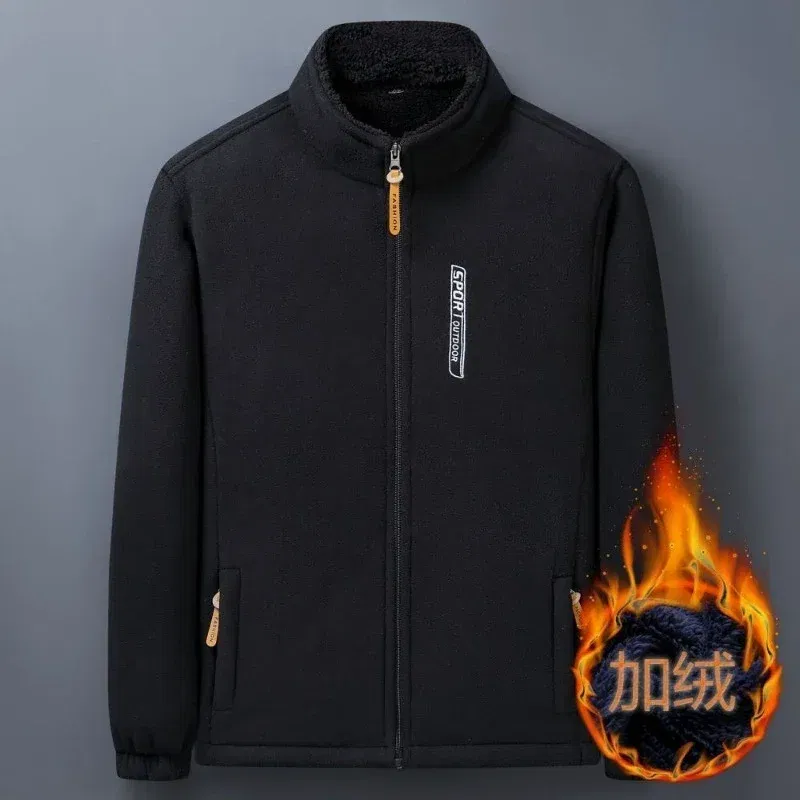 Color: black, Size: 4XL - Winter Men Outdoor Fleece Jacket Casual Polar Fleece Cold-Proof Thickened Coat Lightweight Windproof Zipper Cardigan Warm Jacket