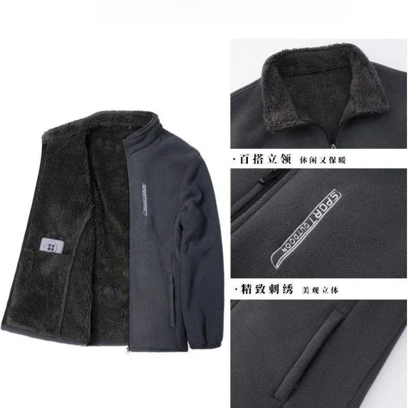 Color: black, Size: 4XL - Winter Men Outdoor Fleece Jacket Casual Polar Fleece Cold-Proof Thickened Coat Lightweight Windproof Zipper Cardigan Warm Jacket