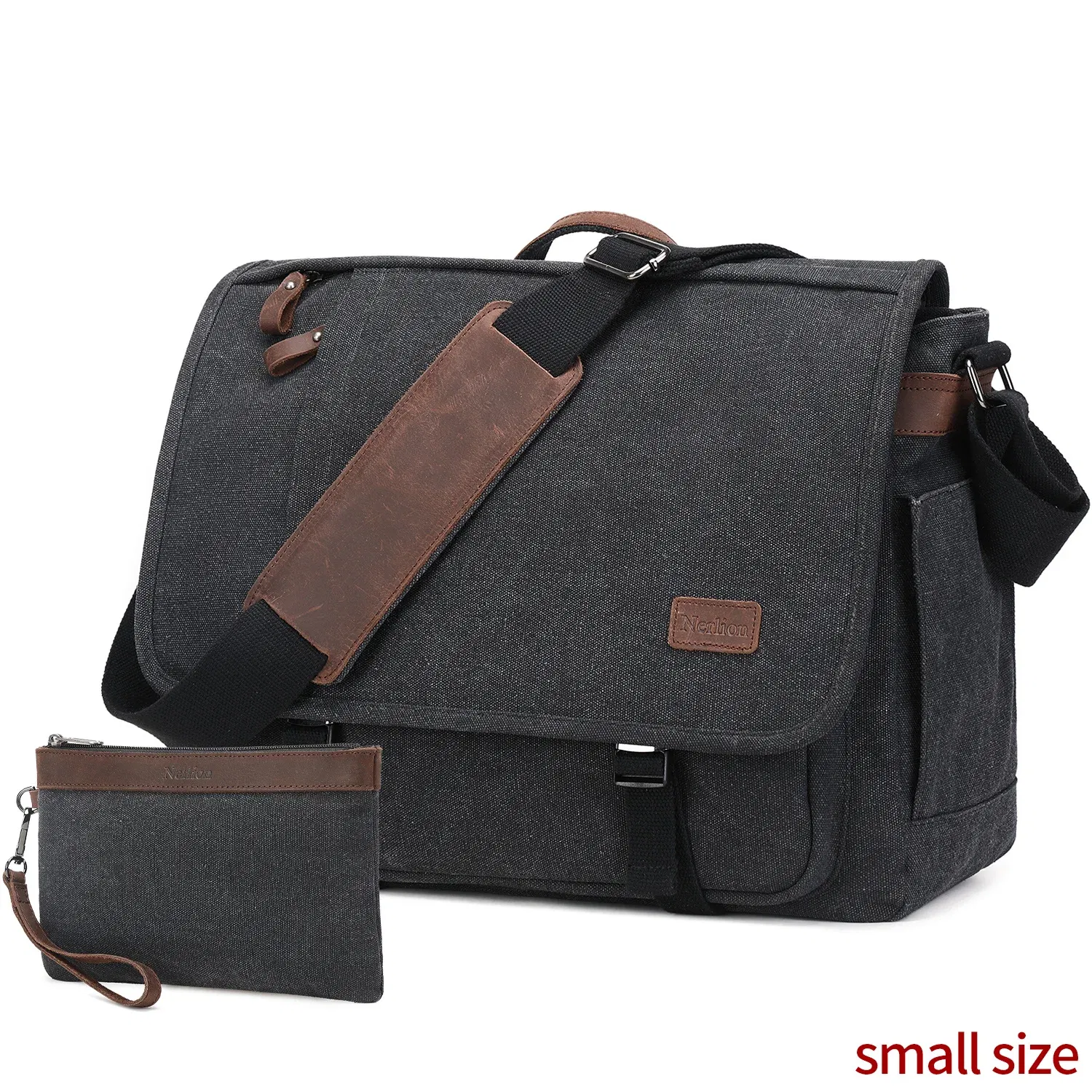 Color: black - Waterproof Canvas Messenger Bag for Men, Messenger Bag  ,Shoulder Bag, Casual Computer Bag, Business Bag, Crazy Horse Cowhide