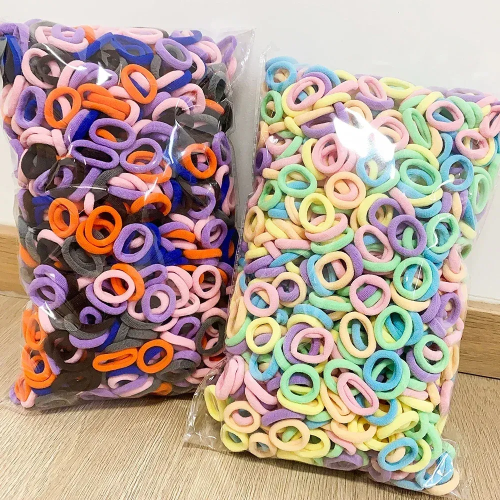 Color: green - 100PCS Colorful Basic Nylon Ealstic Hair Ties for Girls Ponytail Hold Scrunchie Rubber Band Kid Fashion Hair Accessories
