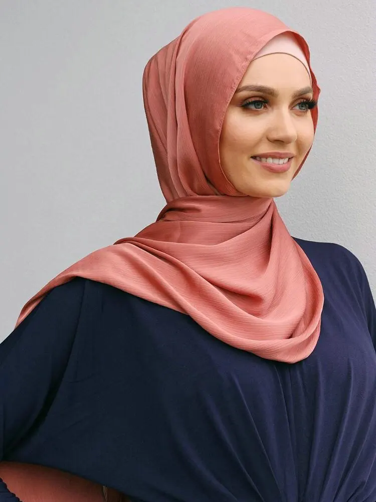 Color: GRAY - Hot Premium Satin Crinkle Hijab Scarf Chiffon Shawl Plain Muslim Women Hijabs Breathab Islam Women Turban Pleated Scarf Ramadan