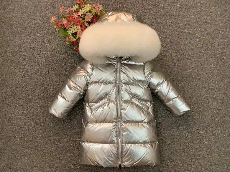 Color: Dark Grey, Kid Size: 10 - Children Girl boy Winter real fur thickened down jackets 90 down Long Coat jacket overcoat baby kids clothing -30 outwear ws1245