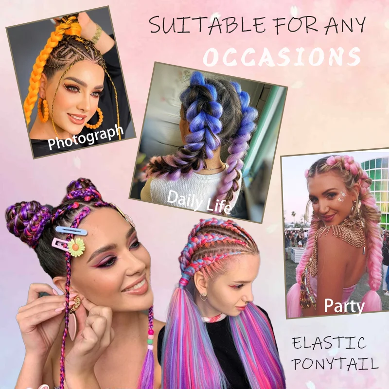 Color: P4/27, Stretched Length: 26inches - LUPU Synthetic Ponytail Extension with Elastic Tie Hair Band 26" Long Straight Colored Braiding Ponytail Ombre Pink Purple Blue