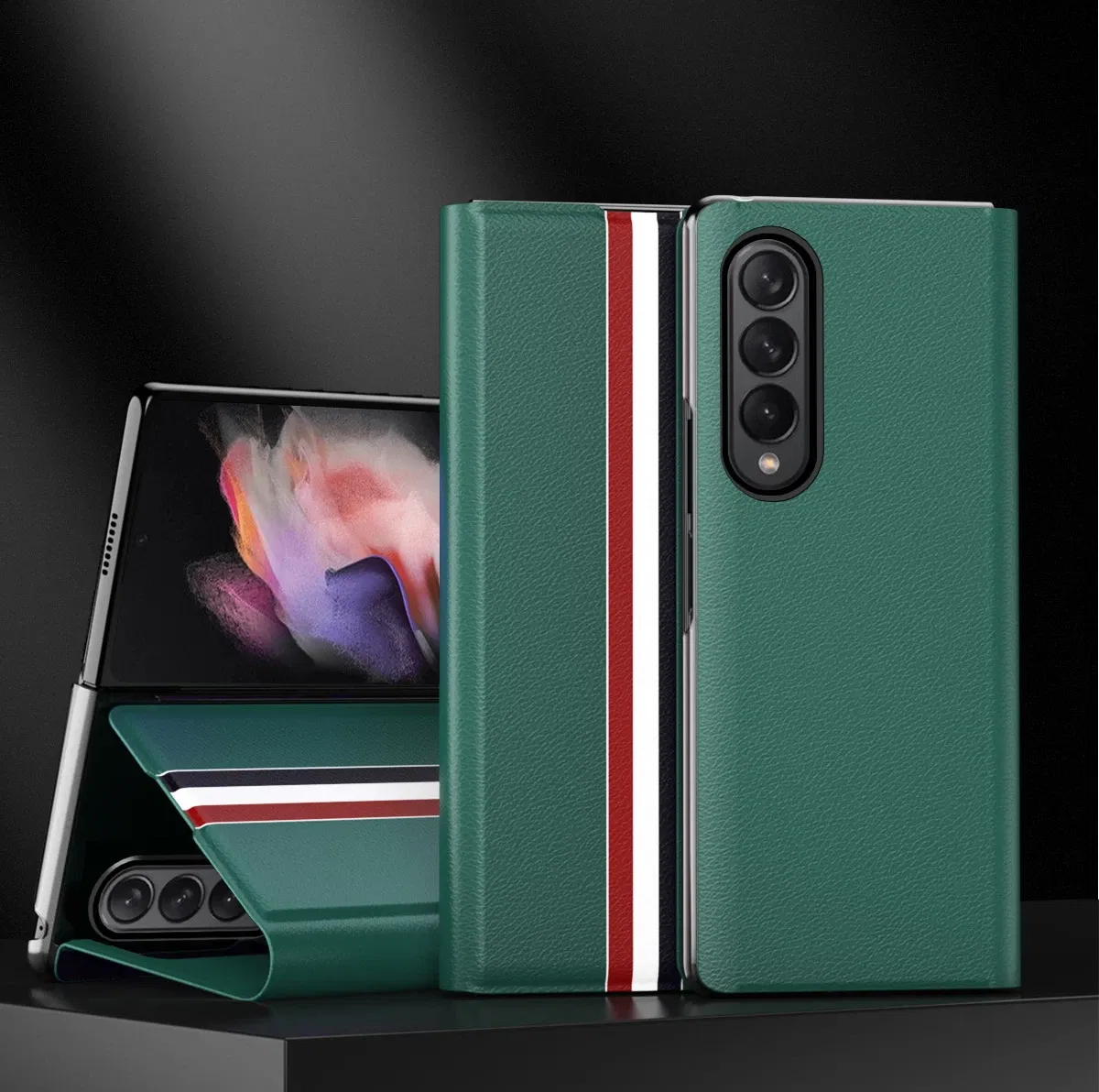 Color: WHITE, Material: ABS - Leather Wallet Function Case for Samsung Galaxy Z Fold 6 5 3 2 fold6 fold5 Fold4 Fold 4 5G Fold3 Fold2 Full Protection Bag Cover