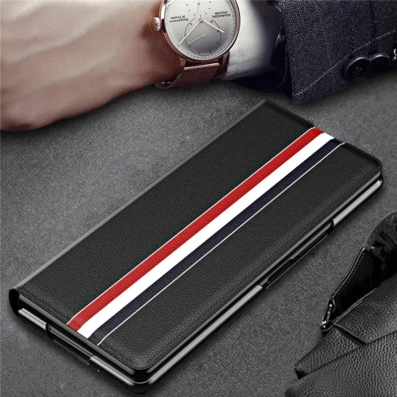 Color: WHITE, Material: ABS - Leather Wallet Function Case for Samsung Galaxy Z Fold 6 5 3 2 fold6 fold5 Fold4 Fold 4 5G Fold3 Fold2 Full Protection Bag Cover