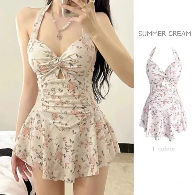 Color: MULTI, Size: M - Women Korean Sexy One Piece Swimsuit Tummy Control Slimming High Waisted Bathing Suit Hot Spring Beachwear Elegant Swimsuit