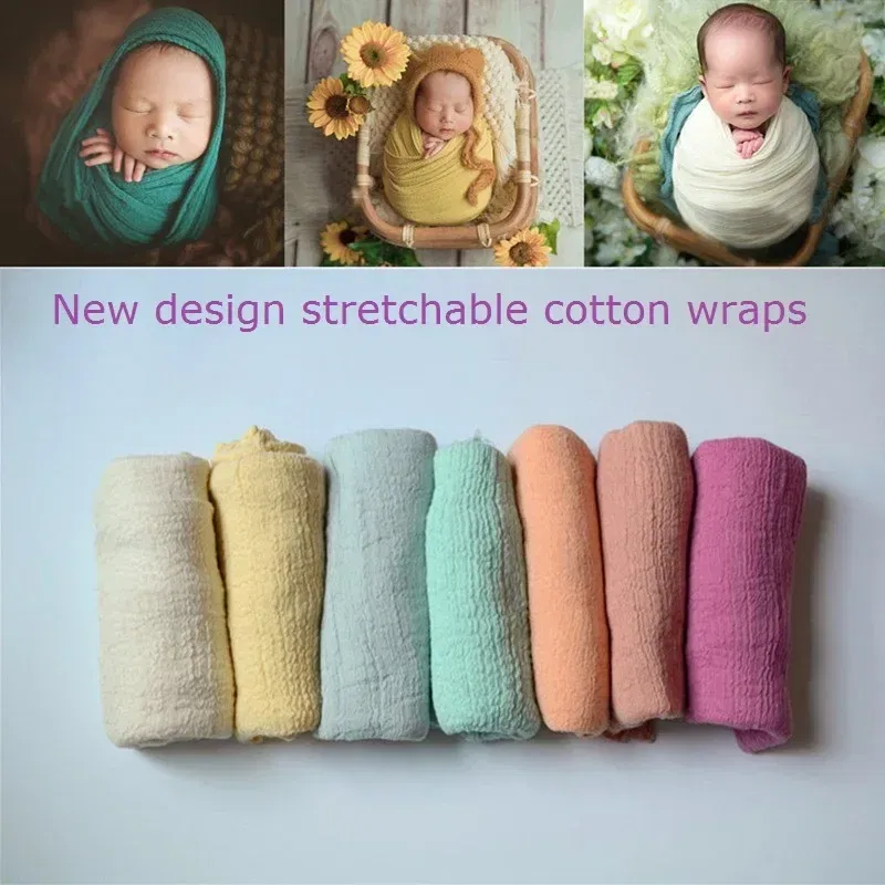 Color: Burgundy - Newborn Photography Props Wrap Baby Blanket Soft Stretchable Cotton Swaddling Photography Backdrop Babies Accessories