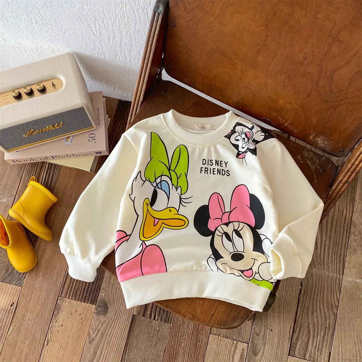 Color: SKY BLUE, Kid Size: 9M - Fashion Cartoon Printed Children Hoodies Crewneck Baby Boys Girls Long Sleeve Tops Loose Disney Kids Clothing Autumn Sweatshirts