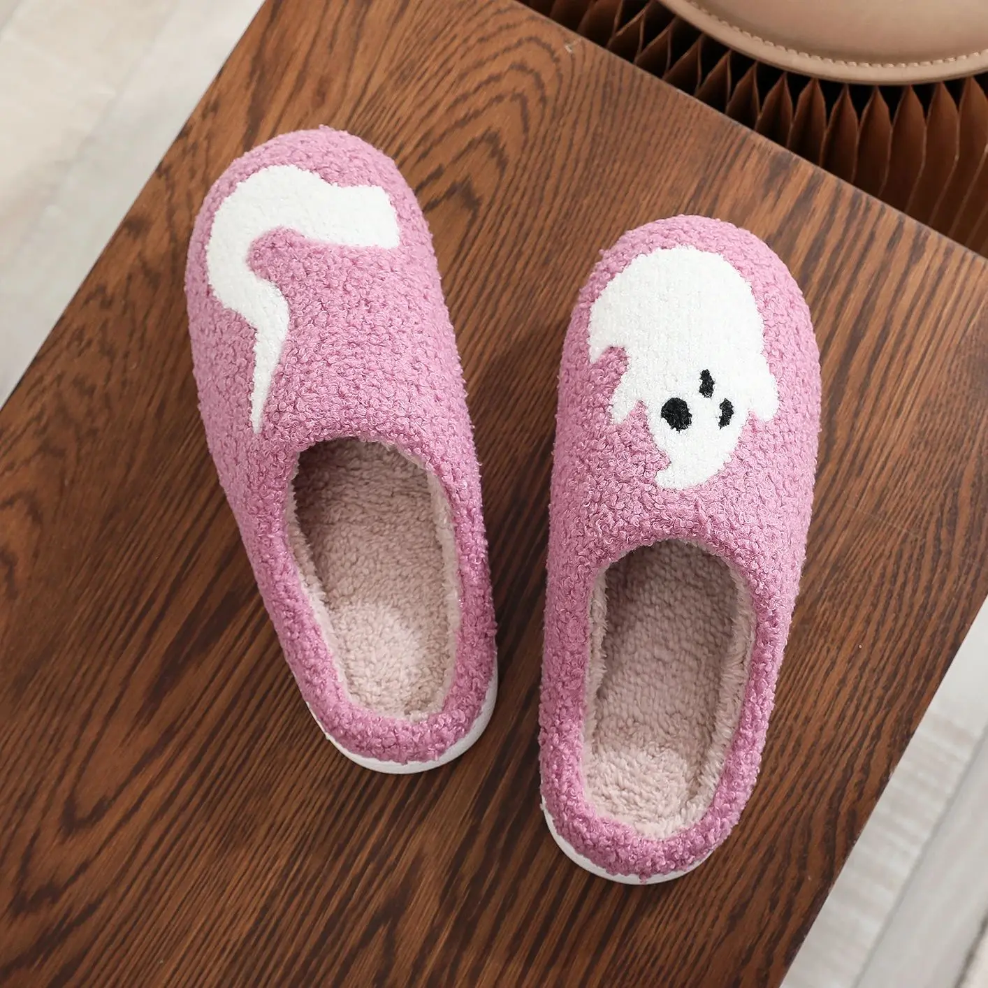 Color: PURPLE, Shoe Size: 44 - Halloween Ghost Pattern Home plaid stuffed Slippers Winter Warm Shoes Home Cotton Slippers Non-slip Thick Sole Holiday Gift Preferred