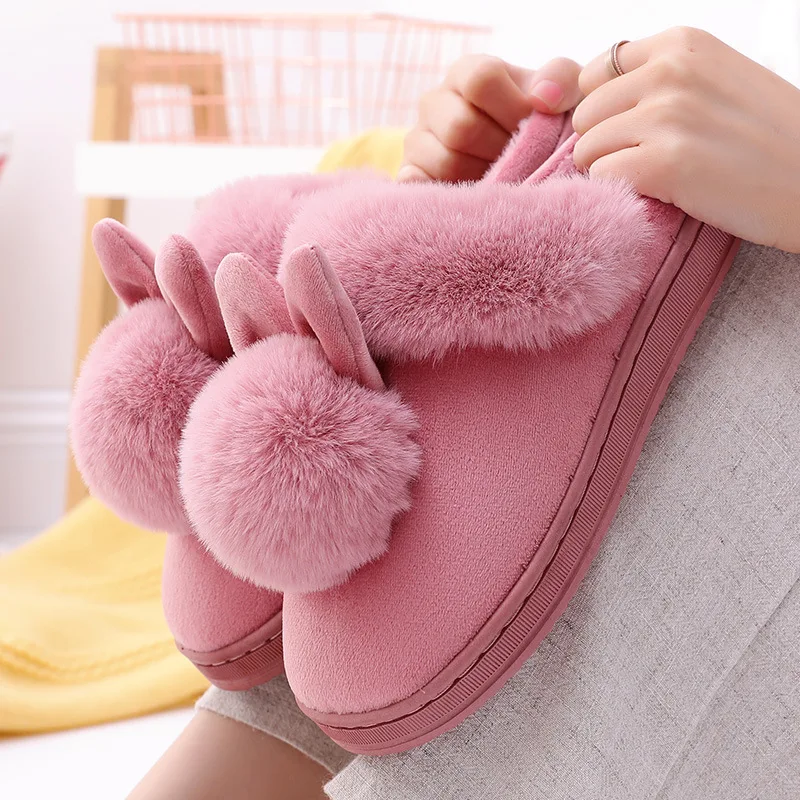Color: Brown, Shoe Size: 33 - Women Home Slippers Indoor Bedroom Light Couple Slipper Solid Soft Flip Flops Winter Warm Furry Plush Shoes