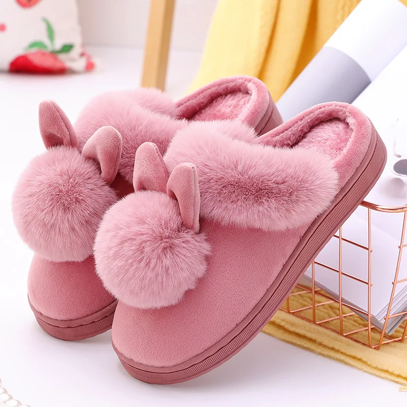 Color: Brown, Shoe Size: 33 - Women Home Slippers Indoor Bedroom Light Couple Slipper Solid Soft Flip Flops Winter Warm Furry Plush Shoes