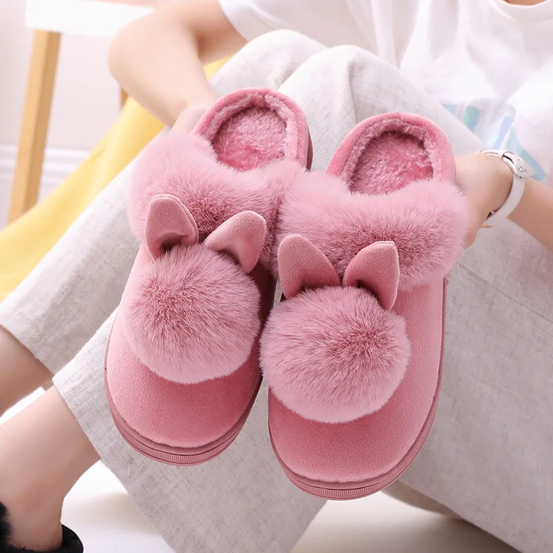 Color: Brown, Shoe Size: 33 - Women Home Slippers Indoor Bedroom Light Couple Slipper Solid Soft Flip Flops Winter Warm Furry Plush Shoes