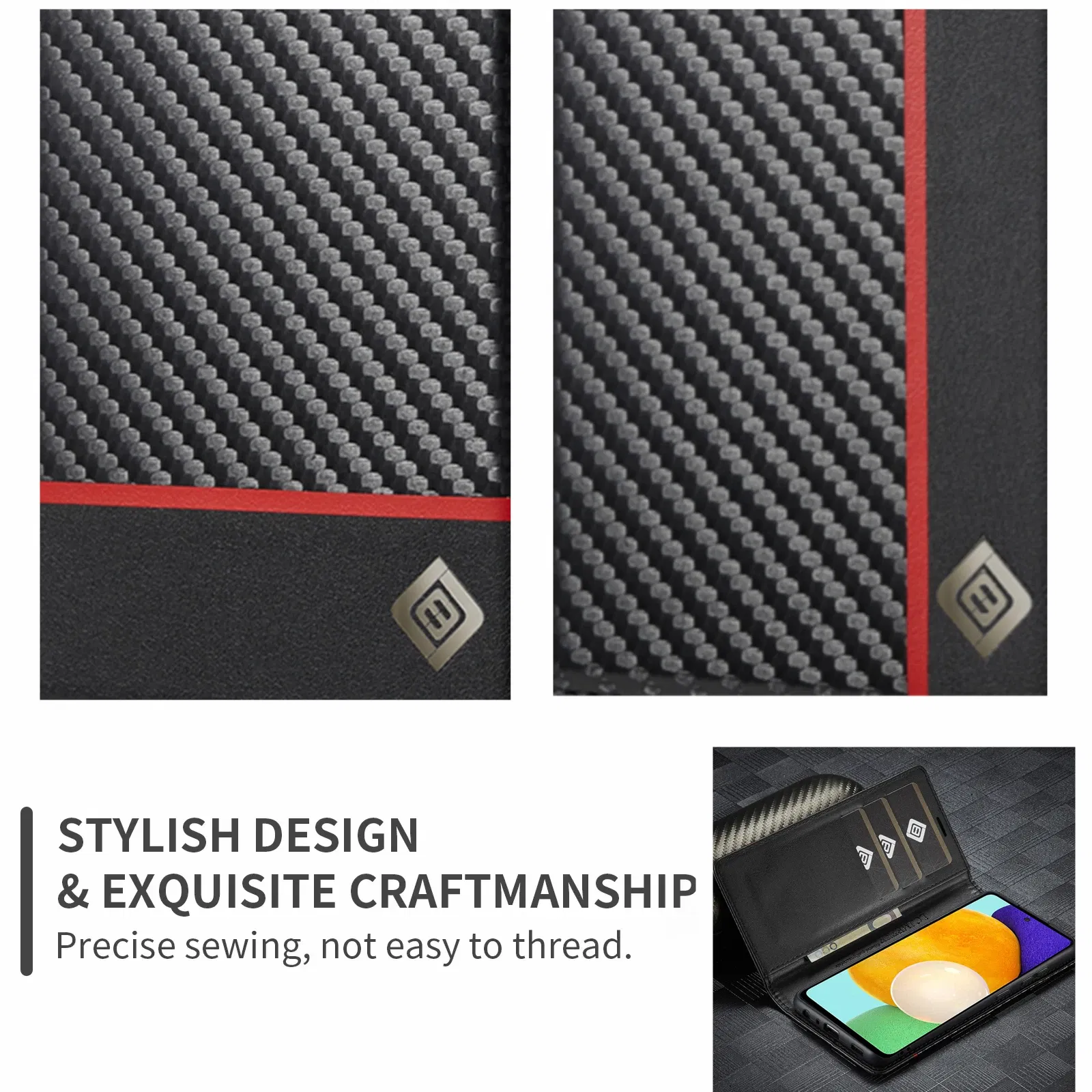 Color: Blue, Material: Aluminum - Carbon Fiber Leather Case for Samsung A14 A24 A34 A54 5G A13 A23 A33 A53 Galaxy A52 A72 A32 A12 A04S A02S Wallet Card Slot Cover