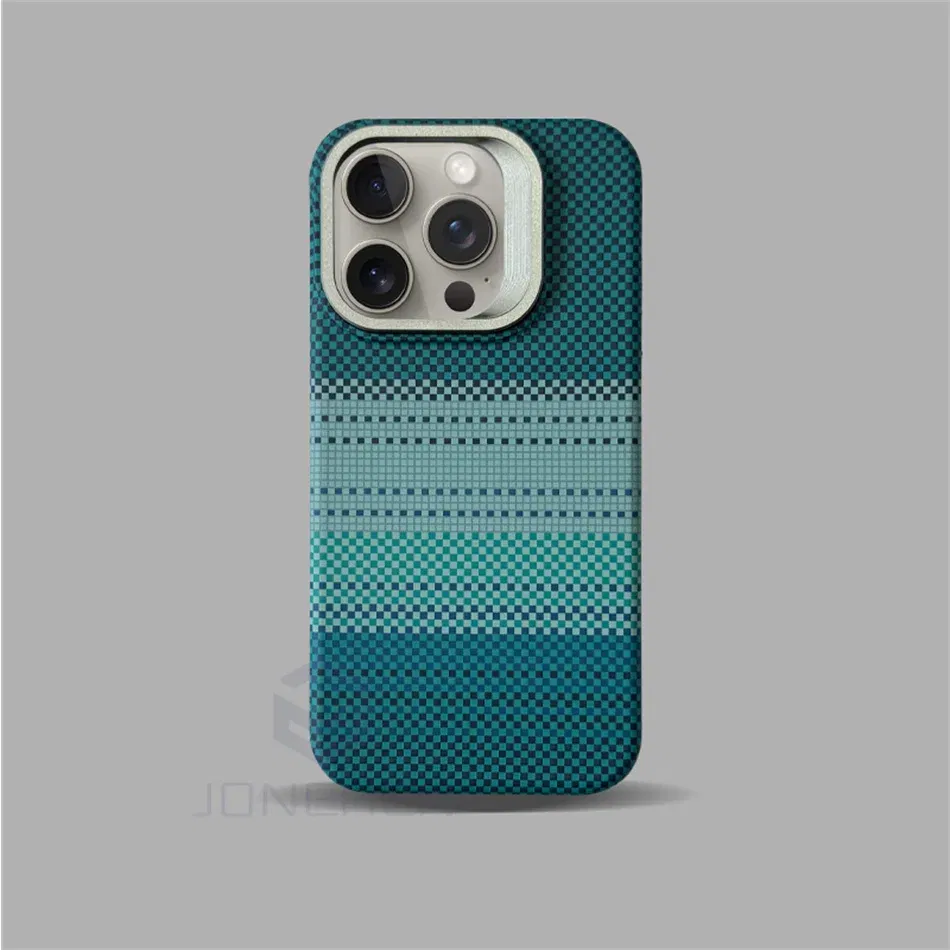 Color: SKY BLUE, Material: Denim - Luxury Magnetic Stand Metal Lens Relief Carbon Fibre Pattern For Magsafe Case For iPhone 15 14 13 Pro Max Shockproof  Back Cover
