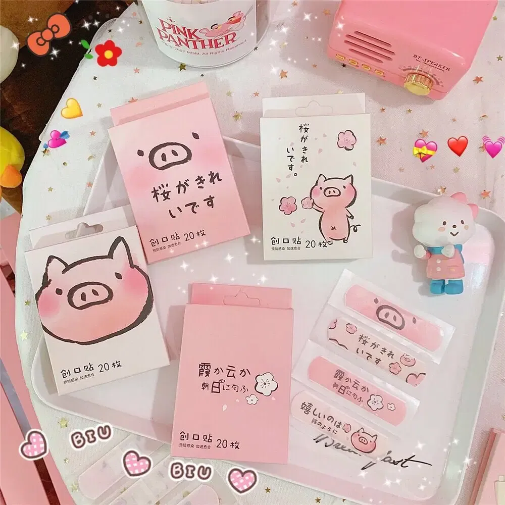 Color: RED - 20pcs/lot Kawaii Cartoon Dinosaur Pattern Self-adhesive Band Aid Hemostasis Bandages Dressing Patches Tape Plaster for Children