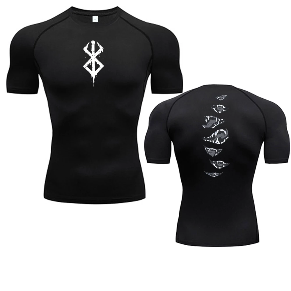 Color: Gold, Size: L - 2024Anime Berserk Guts Men's Compression Shirt Fitness Sport Running Tight Gym TShirts Athletic Quick Dry Tops Tee Summer