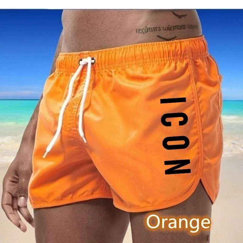 Color: Pink, Size: L - ICON Summer men's luxury beach pants clothing quick dry gym jogging sexy shorts vacation casual swimming trunks