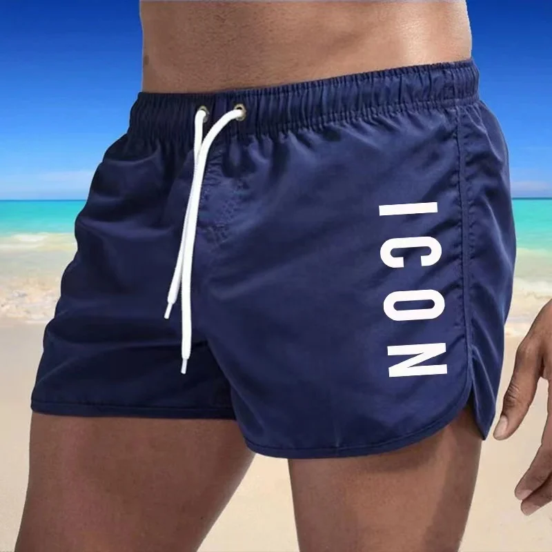 Color: Pink, Size: L - ICON Summer men's luxury beach pants clothing quick dry gym jogging sexy shorts vacation casual swimming trunks
