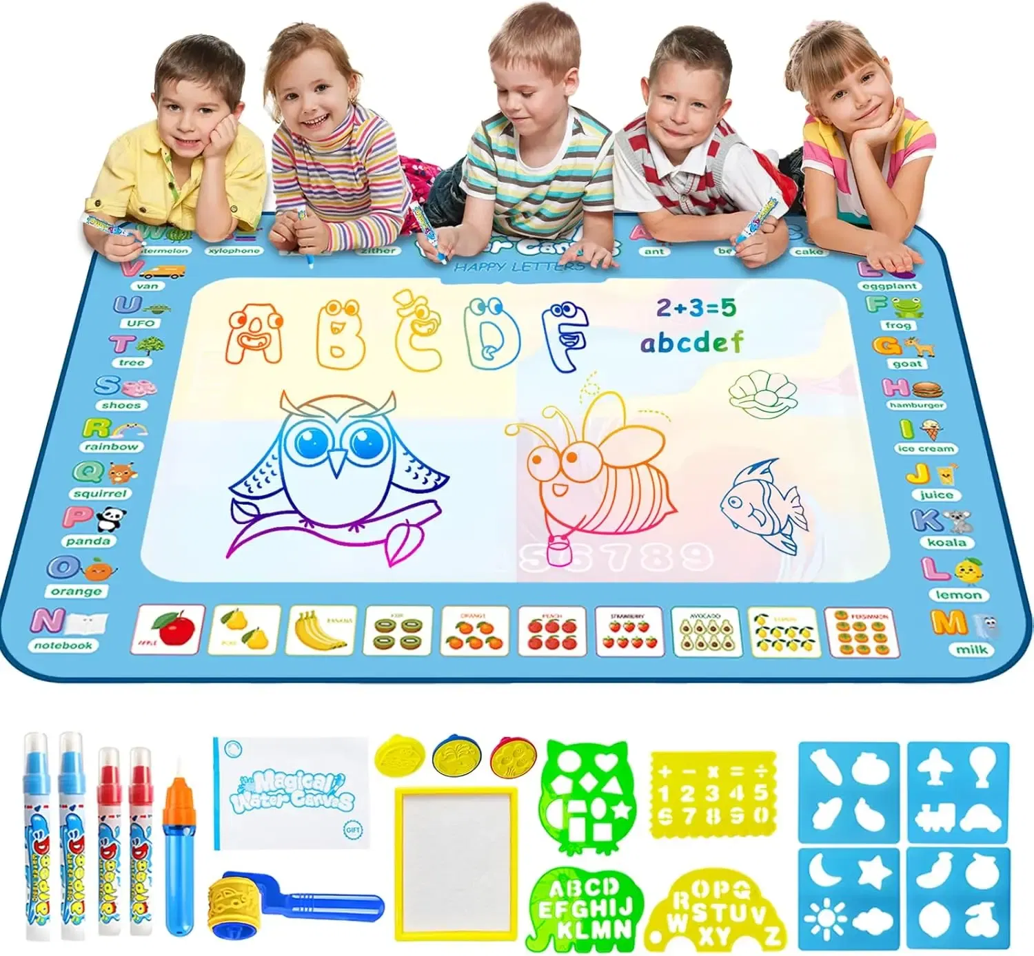 Color: light yellow - Magic Water Drawing Mat Coloring Doodle Mat with Reusable Magic Pens Montessori Toys Painting Board Educational Toys for Kids