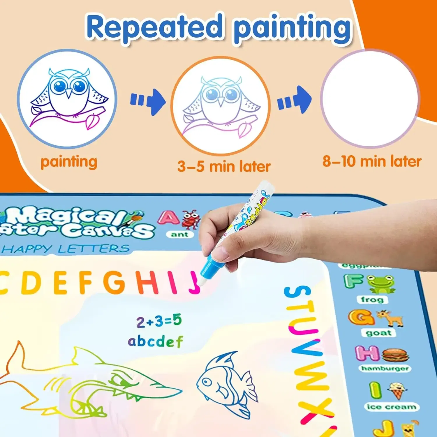 Color: light yellow - Magic Water Drawing Mat Coloring Doodle Mat with Reusable Magic Pens Montessori Toys Painting Board Educational Toys for Kids