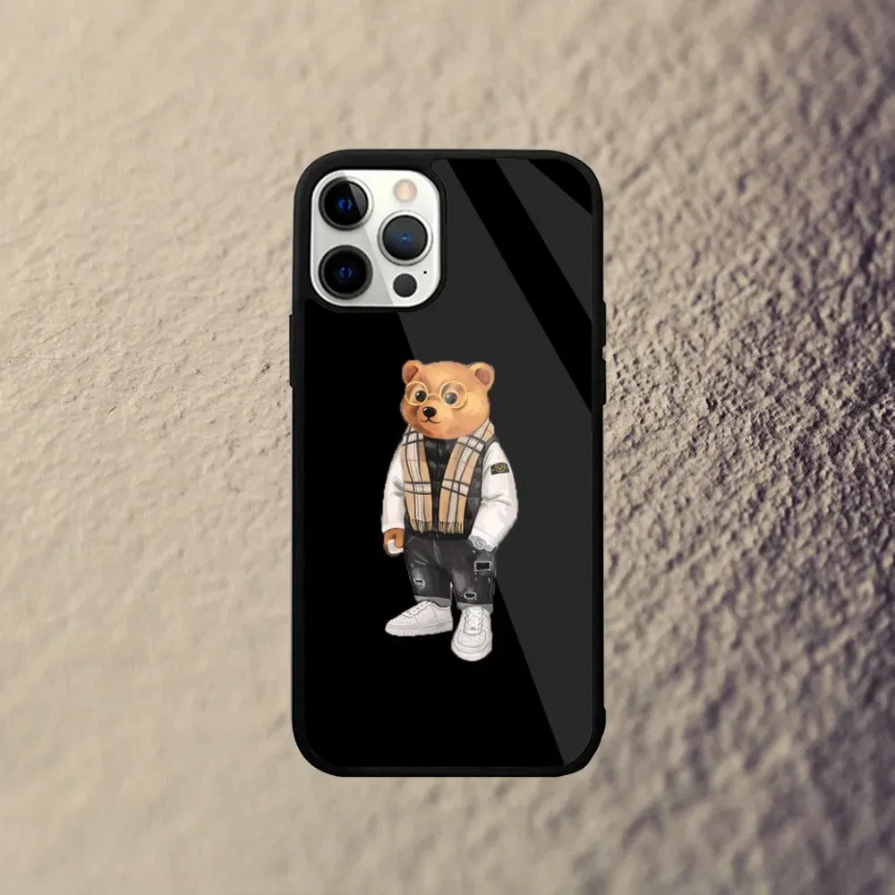 Color: Blue, Material: Denim - Baron F-Filou Bear Fashion Phone Case For iPhone 15,14,13,12,11,Plus,Pro,Max Mini Magsafe Magnetic Wireless Charging