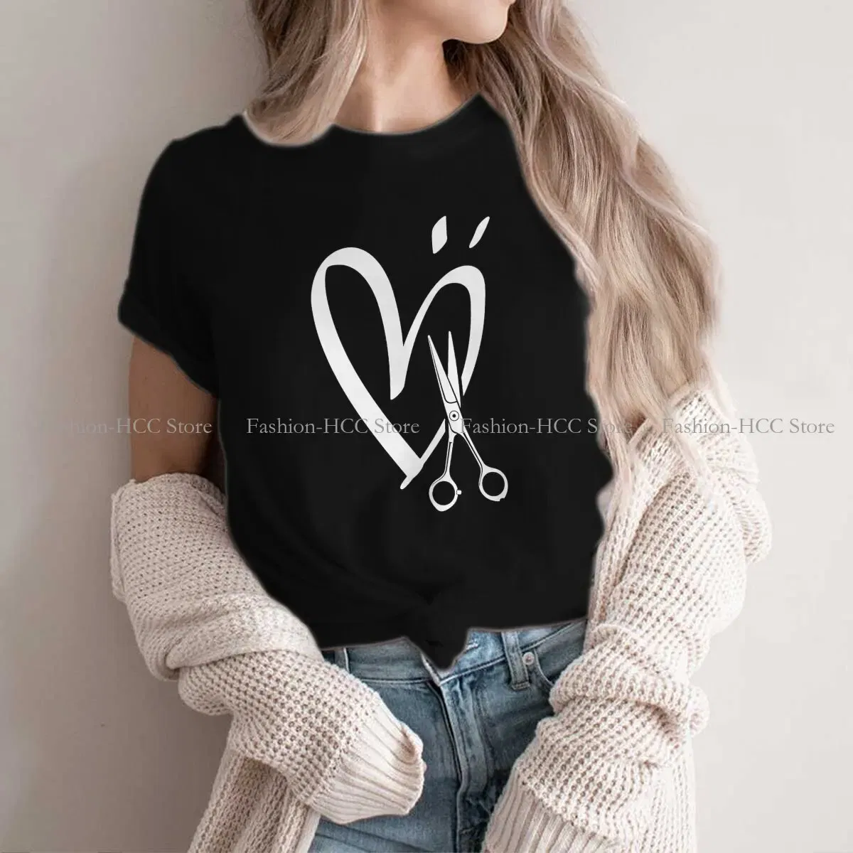 Color: black, Size: M - Royal Craft Print TShirt Barber Hairdresser Fashion Trend Hairstyle Basic Polyester T Shirt Women Tops Individuality